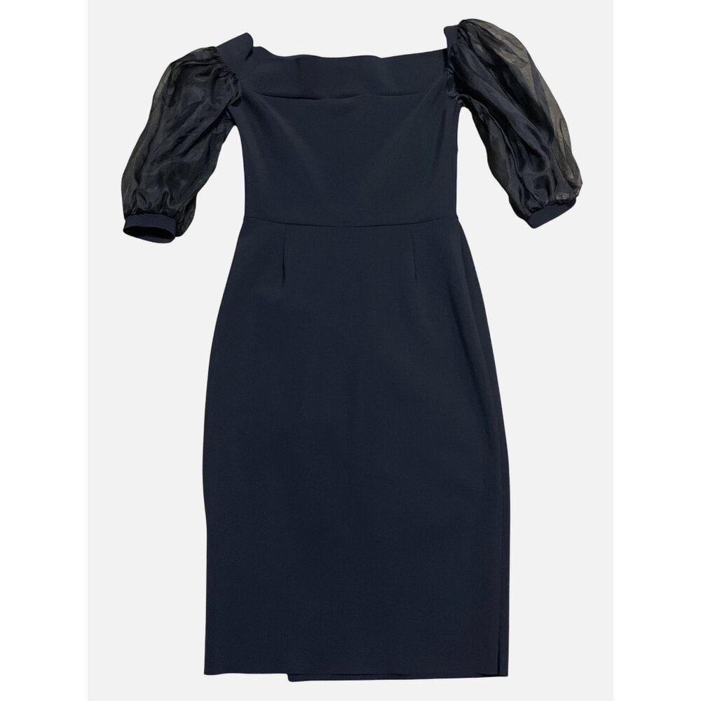 Chiara Boni Midnight Blue Midi Dress with Sheer Sleeves - Picture 4 of 14
